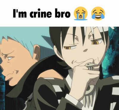 A Picture Of Two Anime Characters With The Words I 'M Crine Bro Below Them GIF