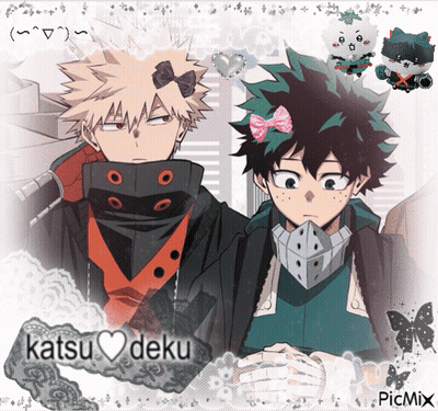 A Picture Of Two Anime Characters With The Words Katsu Deku At The Top GIF