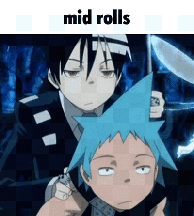 A Picture Of Two Anime Characters With The Words Mid Rolls On Top GIF