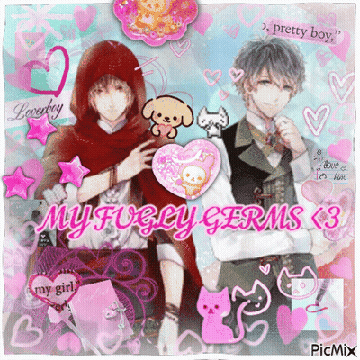 A Picture Of Two Anime Characters With The Words My Fuzzy Germs 3 GIF