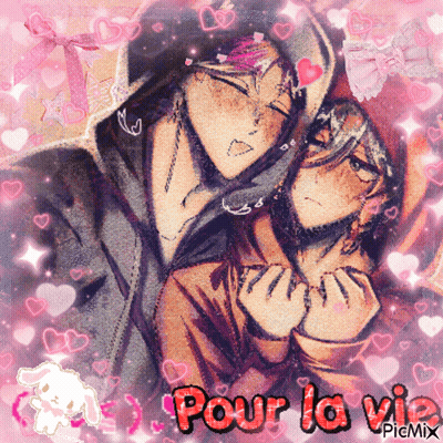 A Picture Of Two Anime Characters With The Words Pour La Vie In The Corner GIF