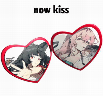 A Picture Of Two Anime Girls In Hearts With The Words Now Kiss Above Them GIF