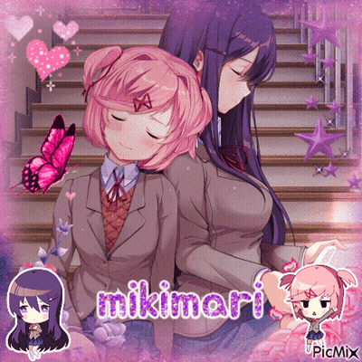 A Picture Of Two Anime Girls With The Name Mikimari GIF