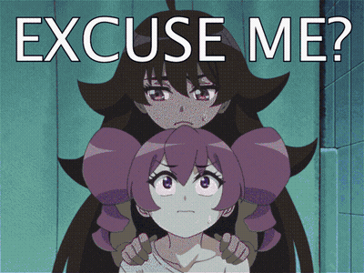 A Picture Of Two Anime Girls With The Words " Excuse Me " On Top GIF