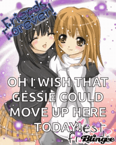A Picture Of Two Anime Girls With The Words " Friends Forever " On The Bottom GIF