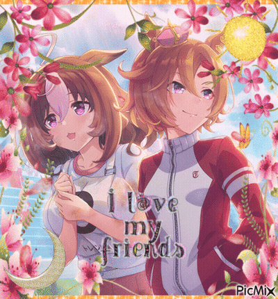 A Picture Of Two Anime Girls With The Words " I Love My Friends " GIF