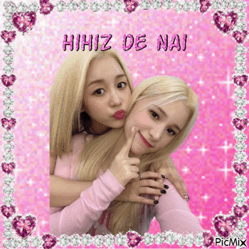 A Picture Of Two Blonde Girls With The Words Hihizi De Nai Written On It GIF