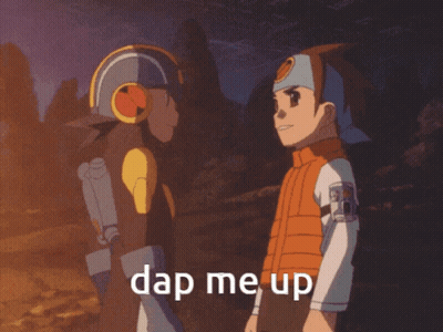 A Picture Of Two Cartoon Characters Holding Hands With The Caption " Dap Me Up " On The Bottom GIF
