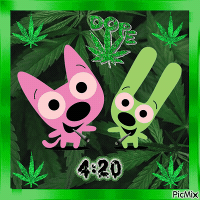 A Picture Of Two Cartoon Characters With Marijuana Leaves And 4:20 GIF