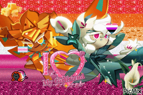 A Picture Of Two Cartoon Characters With The Words " I Love My Girlfriend " On The Bottom GIF