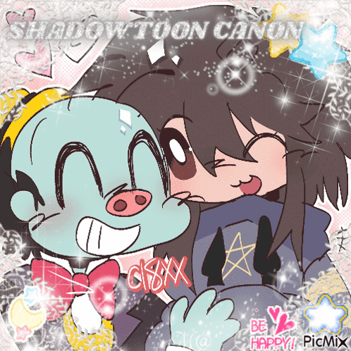 A Picture Of Two Cartoon Characters With The Words Shadow Toon Canon Written On It GIF