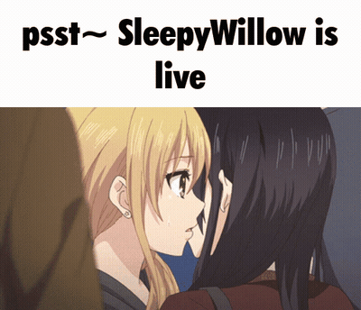 A Picture Of Two Girls With The Words Psst Sleepy Willow Is Live GIF