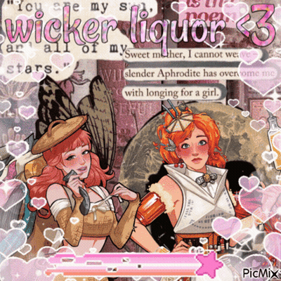 A Picture Of Two Girls With The Words Wicker Liquor 3 On The Top GIF