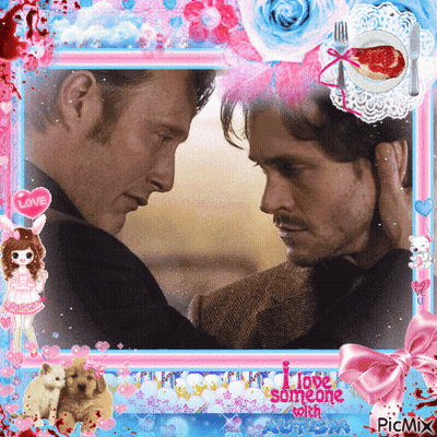 A Picture Of Two Men In A Frame That Says I Love Someone With Picmix GIF
