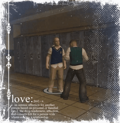 A Picture Of Two Men Standing Next To Each Other With The Word Love At The Bottom GIF
