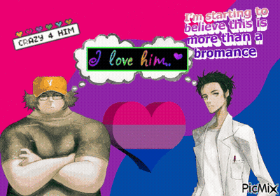 A Picture Of Two Men With A Bubble That Says I Love Him GIF