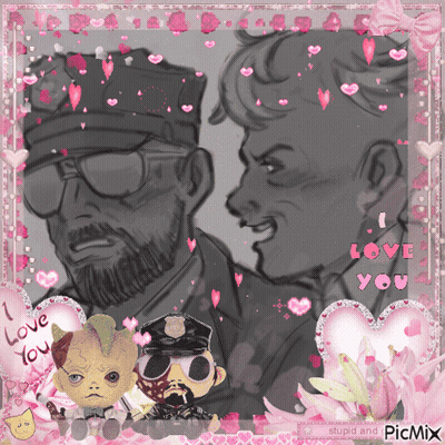 A Picture Of Two Men With Hearts And The Words I Love You On The Bottom GIF