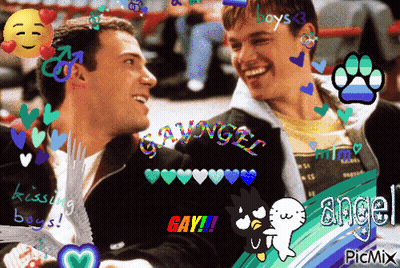 A Picture Of Two Men With The Words Gay Angel On The Bottom GIF