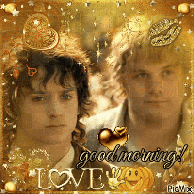A Picture Of Two Men With The Words Good Morning Love Written On It GIF