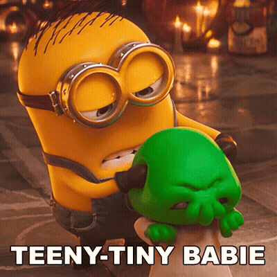 a picture of two minions with the caption teeny-tiny babie on the bottom