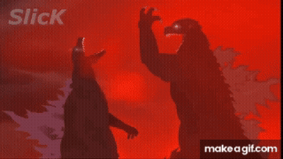 A Picture Of Two Monsters Fighting With The Words Slick Above Them GIF