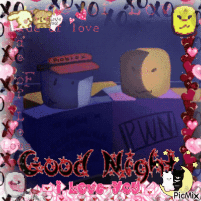 A Picture Of Two Roblox Characters With The Words Good Night I Love You GIF