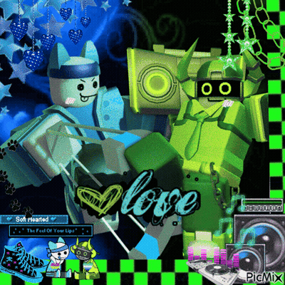 A Picture Of Two Robots With The Word Love In The Middle GIF