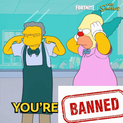 A Picture Of Two Simpsons Characters Covering Their Ears Next To A Stamp That Says You 'Re Banned GIF