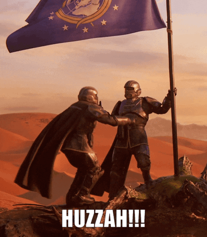 A Picture Of Two Soldiers Holding A Flag With The Words Huzzah Written Below Them GIF