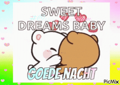 A Picture Of Two Teddy Bears Hugging With The Words Sweet Dreams Baby Goede Nacht GIF