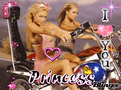 A Picture Of Two Women Riding Motorcycles That Says I Love You Princess Blingee GIF