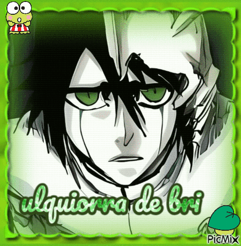 A Picture Of Ulquiorra De Bri With A Green Border GIF