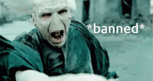 A Picture Of Voldemort From Harry Potter With The Words " Banned " Written On The Bottom GIF