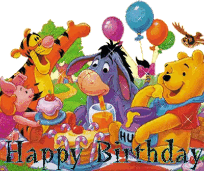 A Picture Of Winnie The Pooh Eeyore Tigger Piglet And Other Characters With The Words Happy Birthday Sticker