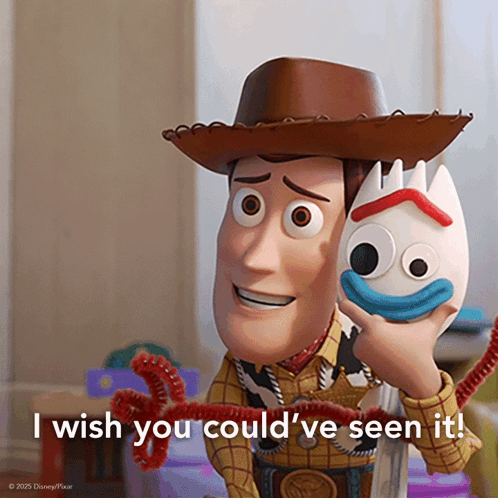 A Picture Of Woody From Toy Story Holding A Toy That Says " I Wish You Could 'Ve Seen It " GIF