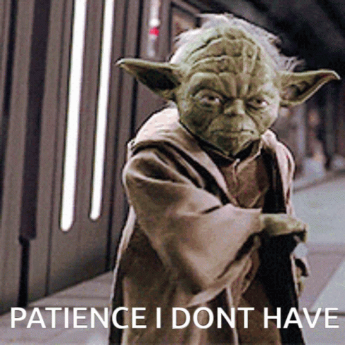 A Picture Of Yoda With The Words Patience I Dont Have Below Him GIF