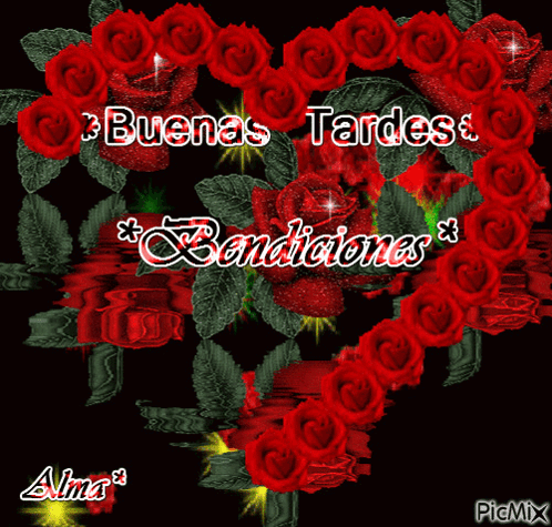 A Picture With Red Roses And The Words Buenas Tardes Bendiciones GIF