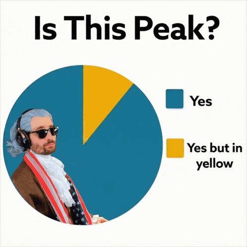 A Pie Chart With A Man In A Wig Pointing At A Yellow Circle That Says " Yes But In Yellow " GIF