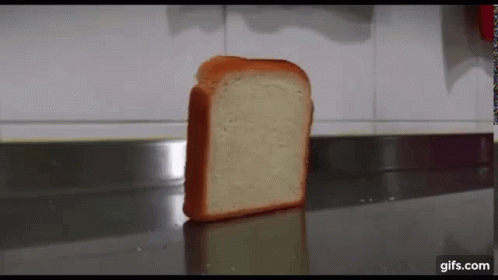 A Piece Of Bread Is Sitting On A Counter . GIF