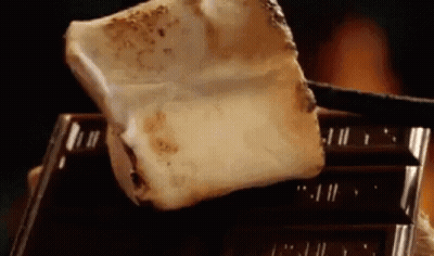 A Piece Of Marshmallow Is Being Dipped In Chocolate . GIF