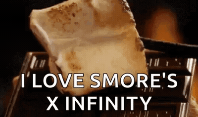 A Piece Of S'mores Sitting On Top Of A Chocolate Bar With The Words I Love Smores X Infinity Written Below GIF