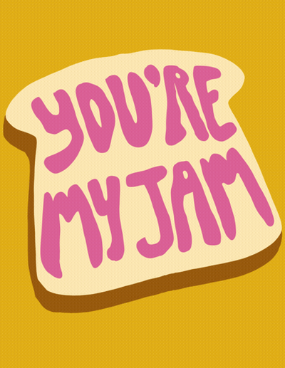 A Piece Of Toast With Purple Jam On It On A Yellow Background GIF
