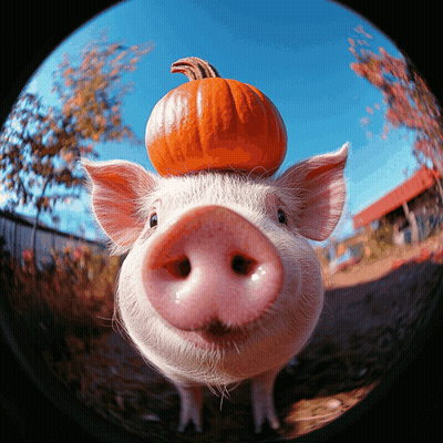 A Pig Is Wearing A Pumpkin On Its Head GIF