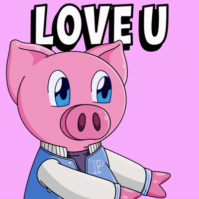 A Pig Wearing A Jacket With The Letter P On It Says Love U GIF
