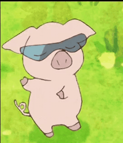 A Pig Wearing Sunglasses Is Standing In The Grass . GIF