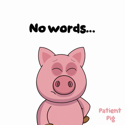 A Pig With Its Eyes Closed And The Words " No Words " Below It GIF