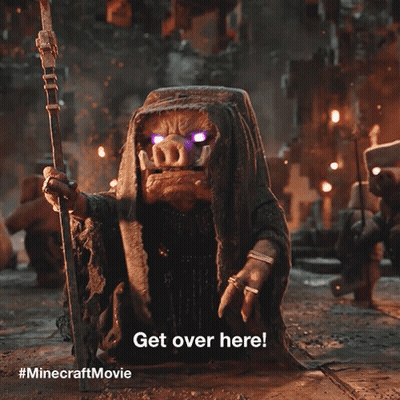 A Pig With Purple Eyes Is Holding A Stick And Says " Get Over Here " GIF