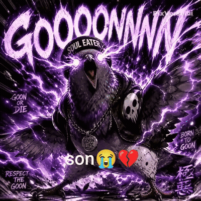A Pigeon Wearing A Hat That Says Soul Eater And A Necklace That Says Goon Life GIF