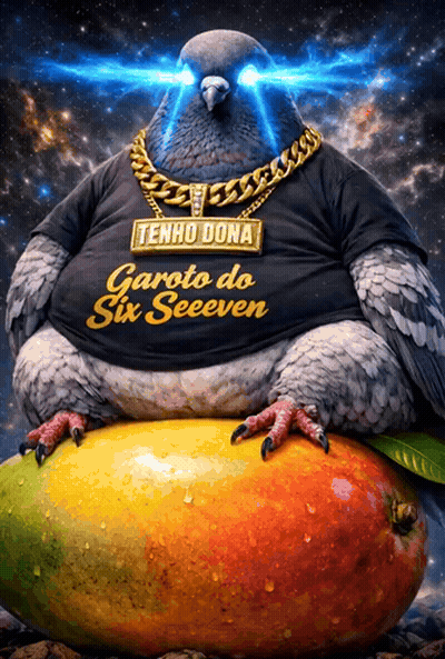 A Pigeon Wearing A Shirt That Says Tenho Dona Garoto Do Six Seeeven GIF