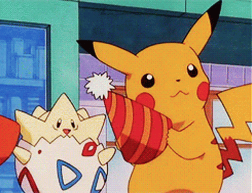 A Pikachu Holding A Party Hat Next To A Togey GIF